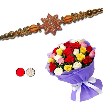 "Fancy Rakhi - FR- 8100 A (Single Rakhi), 25 mixed roses flower bunch - Click here to View more details about this Product